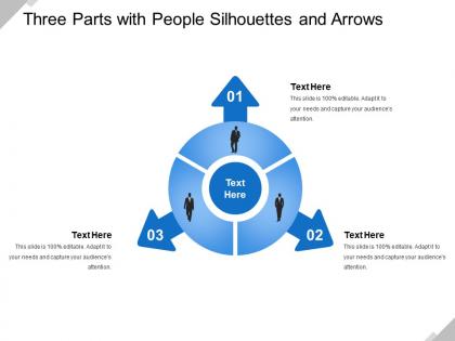 Three parts with people silhouettes and arrows