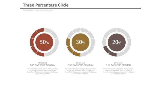 Three percentage circle chart for analysis powerpoint slides