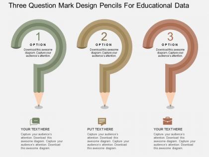 Three question mark design pencils for educational data flat powerpoint design