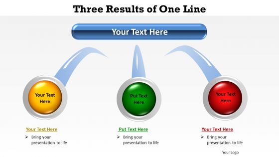 Three results of one line shown by circles with insertable images buttons powerpoint templates 0712