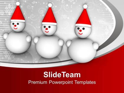 Three smiling snowman winter holidays powerpoint templates ppt themes and graphics
