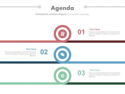 Three staged circle infographic for business agenda flat powerpoint design
