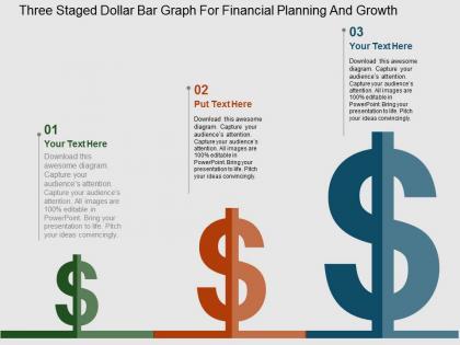 Three staged dollar bar graph for financial planning and growth flat powerpoint design