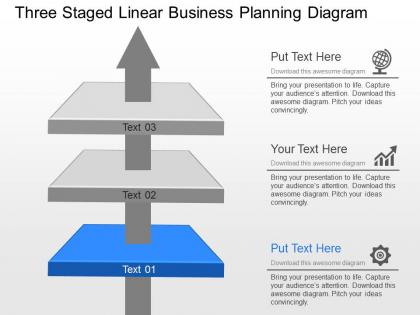 Three staged linear business planning diagram powerpoint template slide