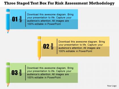 Three staged text box for risk assessment methodology flat powerpoint design