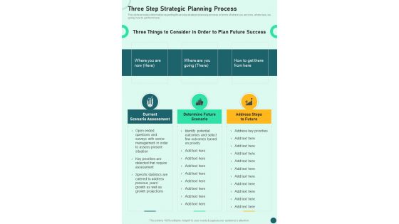 Three Step Strategic Planning Process One Pager Sample Example Document