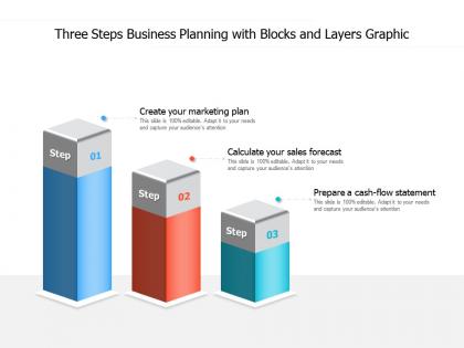 Three steps business planning with blocks and layers graphic