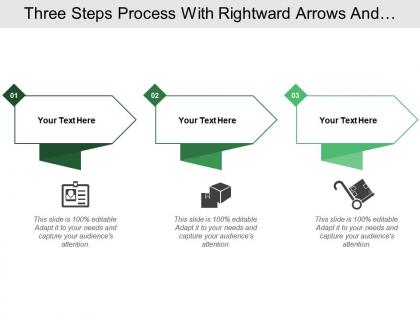 Three steps process with rightward arrows and text boxes