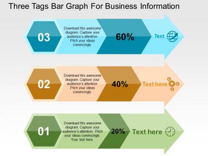 Three tags bar graph for business information flat powerpoint design