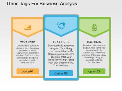 Three tags for business analysis flat powerpoint design