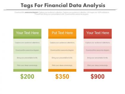 Three tags for financial data analysis powerpoint slides