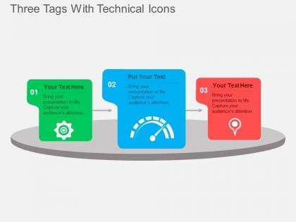 Three tags with technical icons flat powerpoint design