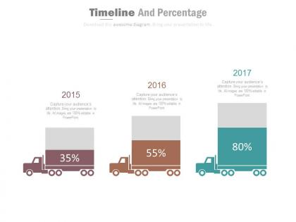 Three truck tags timeline and percentage powerpoint slides