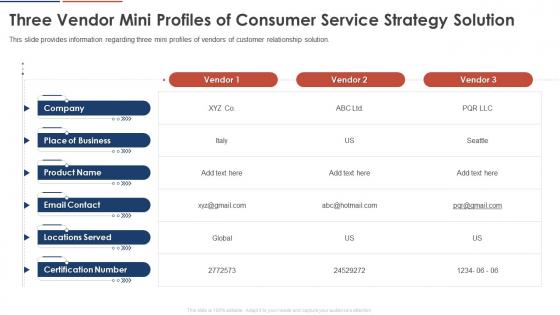 Three Vendor Mini Profiles Of Consumer Service Strategy Solution Consumer Service Strategy Transformation Toolkit