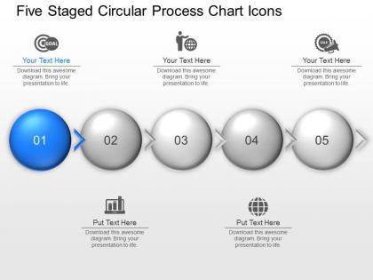 Ti five staged circular process chart icons powerpoint template slide