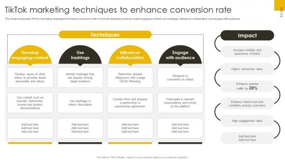 TikTok Marketing Techniques To Enhance Conversion Rate Revenue Boosting Marketing Plan Strategy SS V