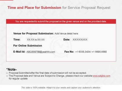 Time and place for submission for service proposal request ppt slides