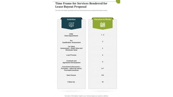 Time Frame For Services Rendered For Lease Buyout Proposal One Pager Sample Example Document