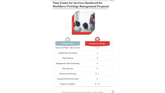Time Frame For Services Rendered For Workforce Privilege Management One Pager Sample Example Document