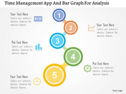 Time management app and bar graph for analysis flat powerpoint design
