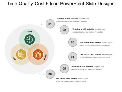 Time quality cost 6 icon powerpoint slide designs