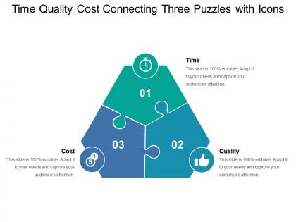 Time quality cost connecting three puzzles with icons