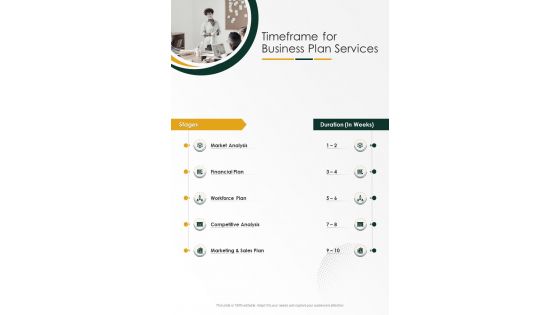 Timeframe For Business Plan Services One Pager Sample Example Document