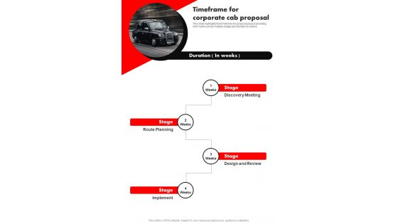 Timeframe For Corporate Cab Proposal One Pager Sample Example Document