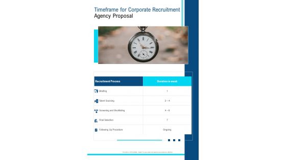Timeframe For Corporate Recruitment Agency Proposal One Pager Sample Example Document
