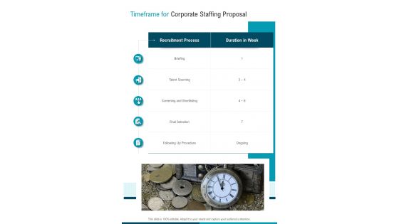 Timeframe For Corporate Staffing Proposal One Pager Sample Example Document