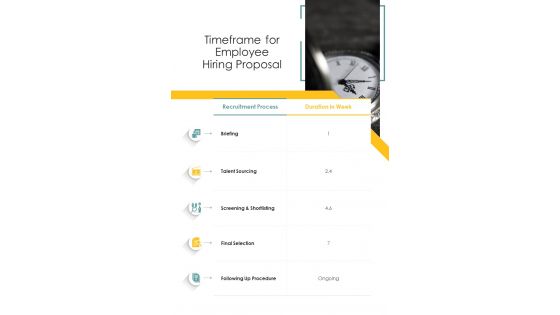 Timeframe For Employee Hiring Proposal One Pager Sample Example Document