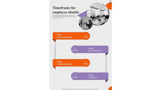 Timeframe For Employee Shuttle Proposal For Employee Shuttle One Pager Sample Example Document