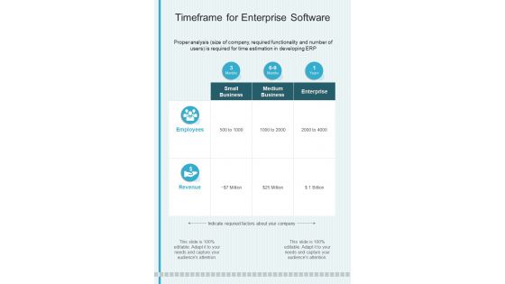 Timeframe For Enterprise Software Proposal Template One Pager Sample Example Document