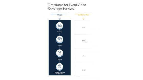 Timeframe For Event Video Coverage Services One Pager Sample Example Document