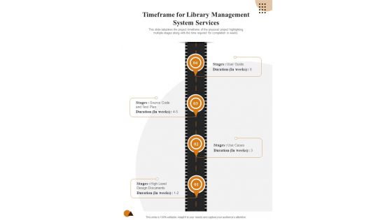 Timeframe For Library Management System Services One Pager Sample Example Document