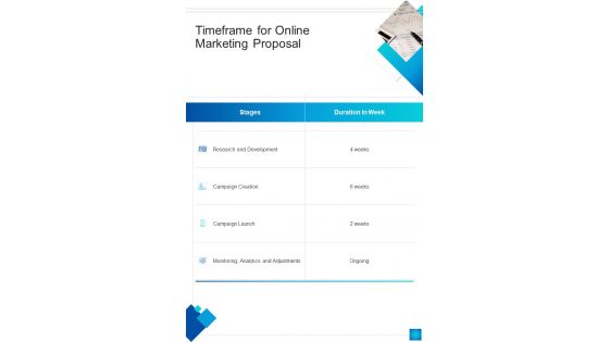 Timeframe For Online Marketing Proposal One Pager Sample Example Document