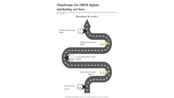 Timeframe For ORM Digital Marketing One Pager Sample Example Document
