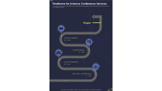 Timeframe For Science Conference Services One Pager Sample Example Document