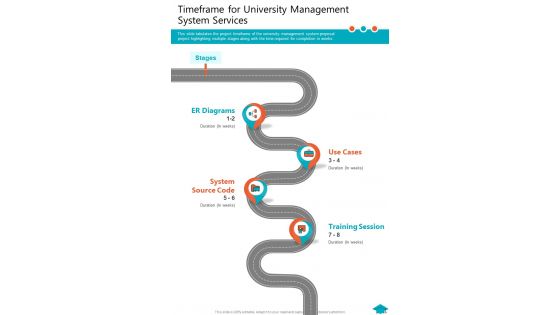 Timeframe For University Management System Services One Pager Sample Example Document