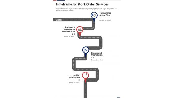 Timeframe For Work Order Services One Pager Sample Example Document