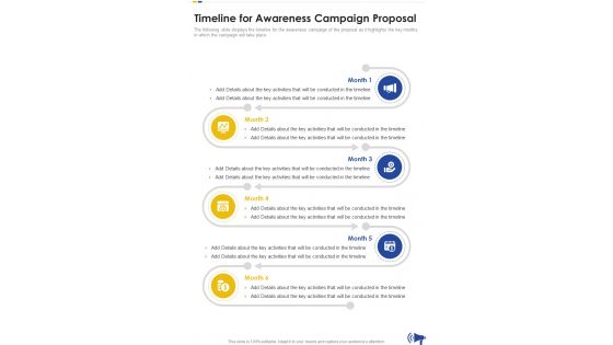 Timeline For Awareness Campaign Proposal One Pager Sample Example Document