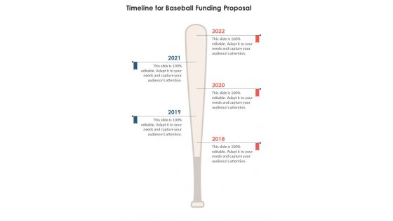 Timeline For Baseball Funding Proposal One Pager Sample Example Document