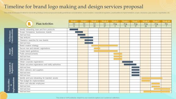 Timeline For Brand Logo Making And Design Services Proposal