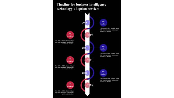Timeline For Business Intelligence Technology Adoption Services One Pager Sample Example Document