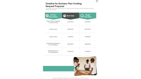 Timeline For Business Plan Funding Request Proposal One Pager Sample Example Document