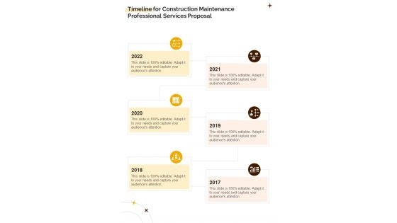 Timeline For Construction Maintenance Professional Services Proposal One Pager Sample Example Document