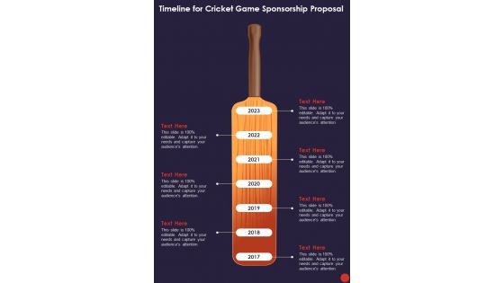 Timeline For Cricket Game Sponsorship Proposal One Pager Sample Example Document