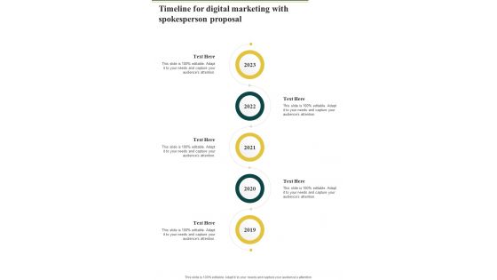 Timeline For Digital Marketing With Spokesperson Proposal One Pager Sample Example Document