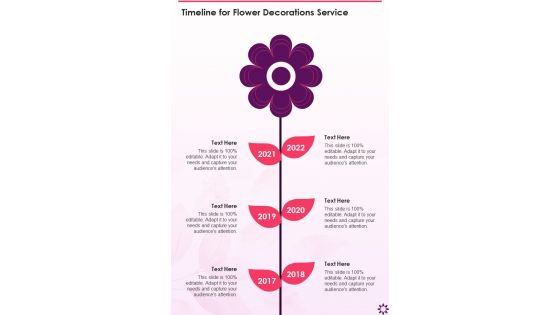 Timeline For Flower Decorations Service One Pager Sample Example Document