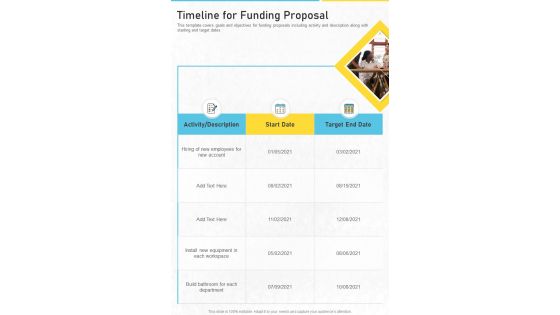 Timeline For Funding Proposal One Pager Sample Example Document